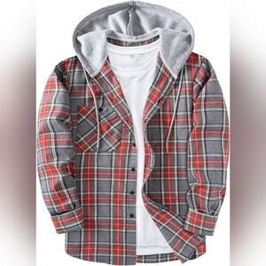 Men's Flannel Shirt Plaid Hoodie Fall Casual Button Down Shirt Jacket NWOT